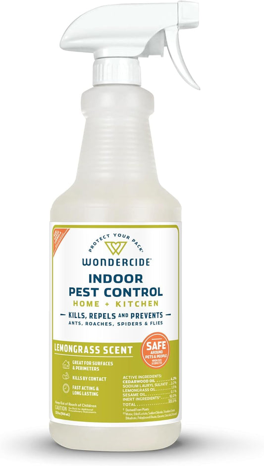 - Indoor Pest Control Spray for Home and Kitchen - Ant, Roach, Spider, Fly, Flea, Bug Killer and Insect Repellent - with Natural Essential Oils - Pet and Family Safe — Lemongrass 32 Oz