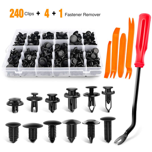 - GRC-33 240PCS Bumper Retainer Clips Car Plastic Rivets Fasteners Push Retainer Kit Most Popular Sizes Auto Push Pin Rivets Set -Door Trim Panel Fender Clips for GM Ford Toyota Honda Chrysler